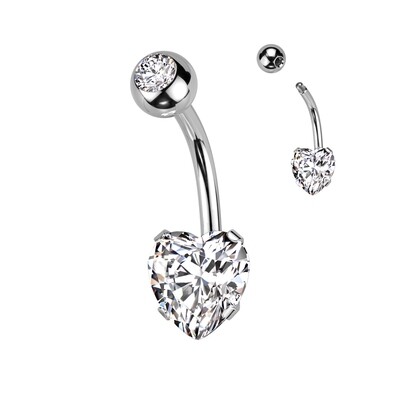 Bauchnabelpiercing Herz aus Zirkonia silber