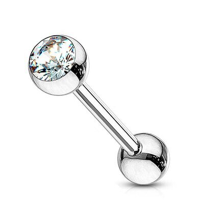 Zungenpiercing aus Chirurgensthal 316L silber mit Kristall weiss