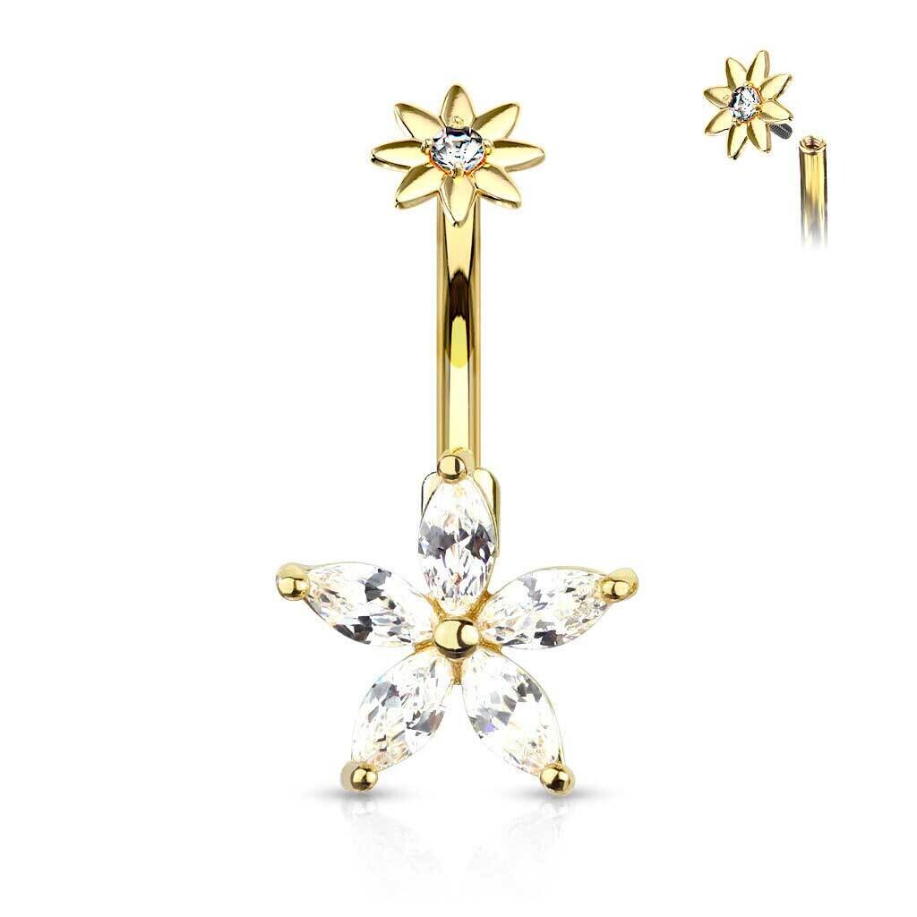 Bauchnabelpiercing doppel Kristallblume Blütenblätter vergoldet