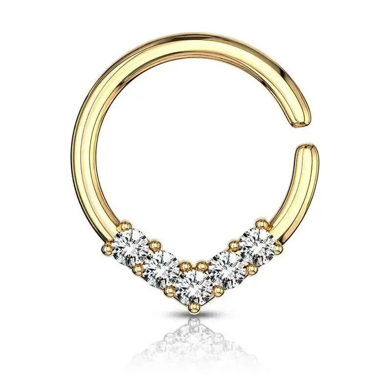 Piercing Ring mit Kristallen vergoldet