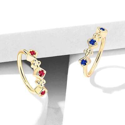 Piercing Ring mit drei Kristallen saphirblau