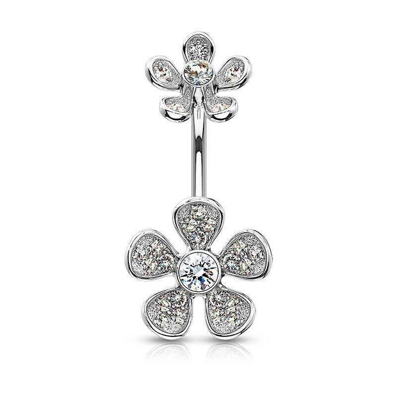 Bauchnabelpiercing mit doppel Blume silber