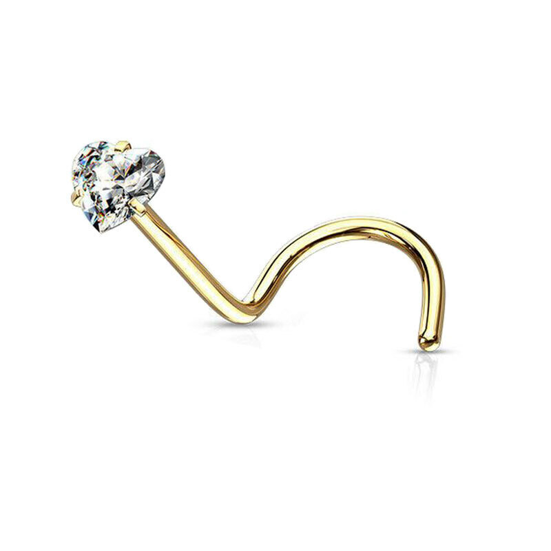 Nasenstecker gebogen mit Kristallherz vergoldet