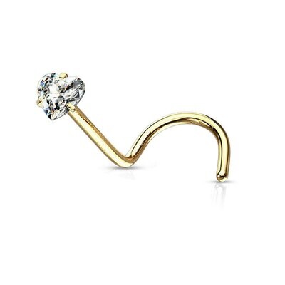 Nasenstecker gebogen mit Kristallherz vergoldet