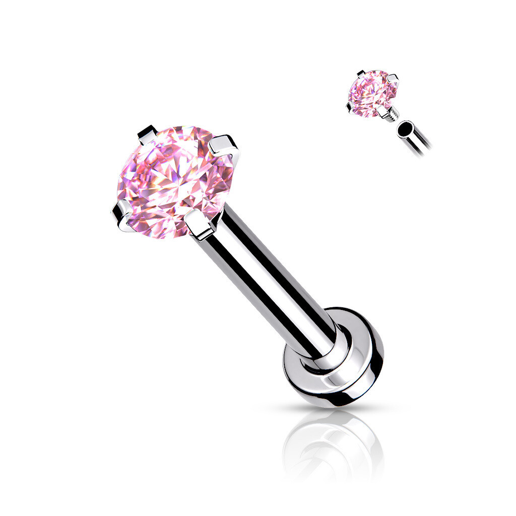 Labret mit gefasstem rundem Kristall pink