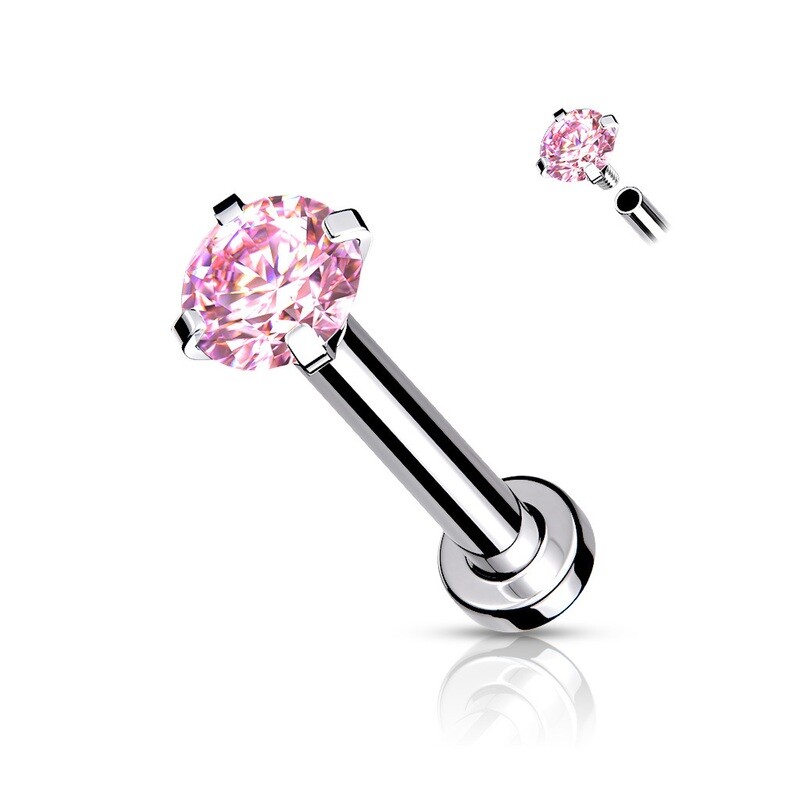Labret mit gefasstem rundem Kristall pink