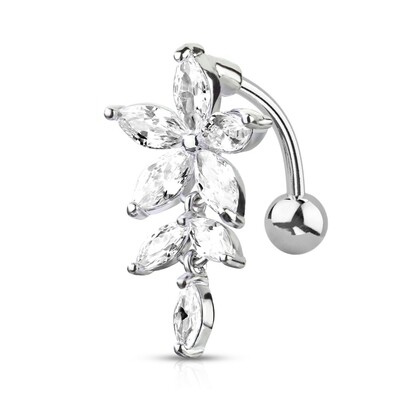Umgedrehtes Bauchnabelpiercing Blumen Bouquet weiss