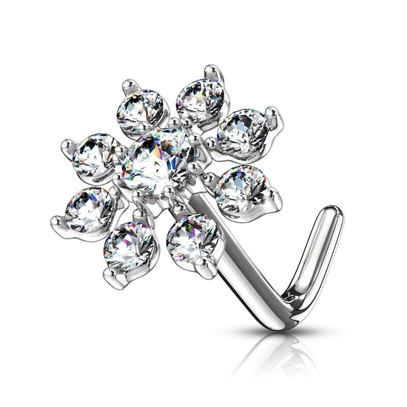 Nasenstecker gebogen acht blättrige Blume silber