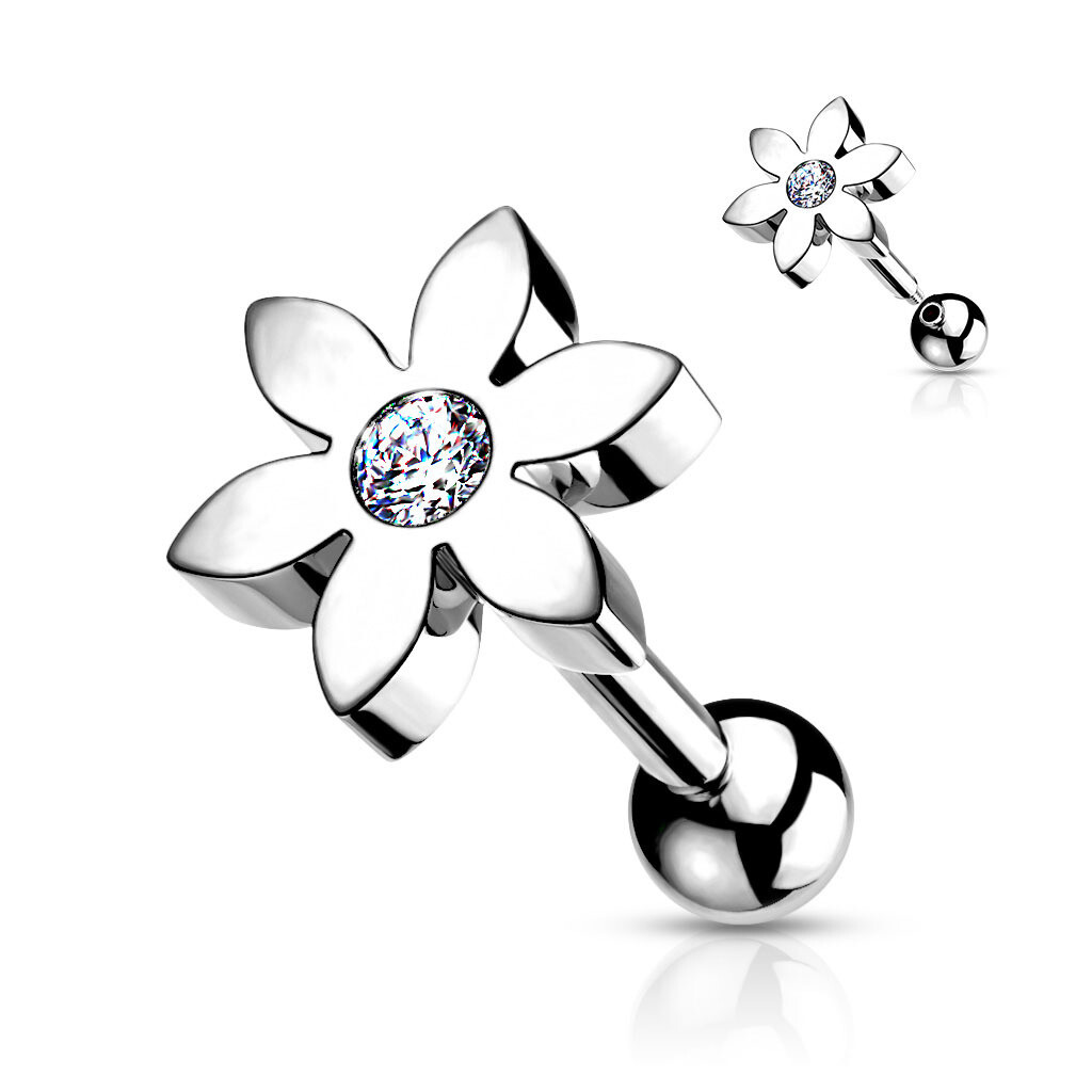 Helix oder Tragus Barbell mit Blume silber
