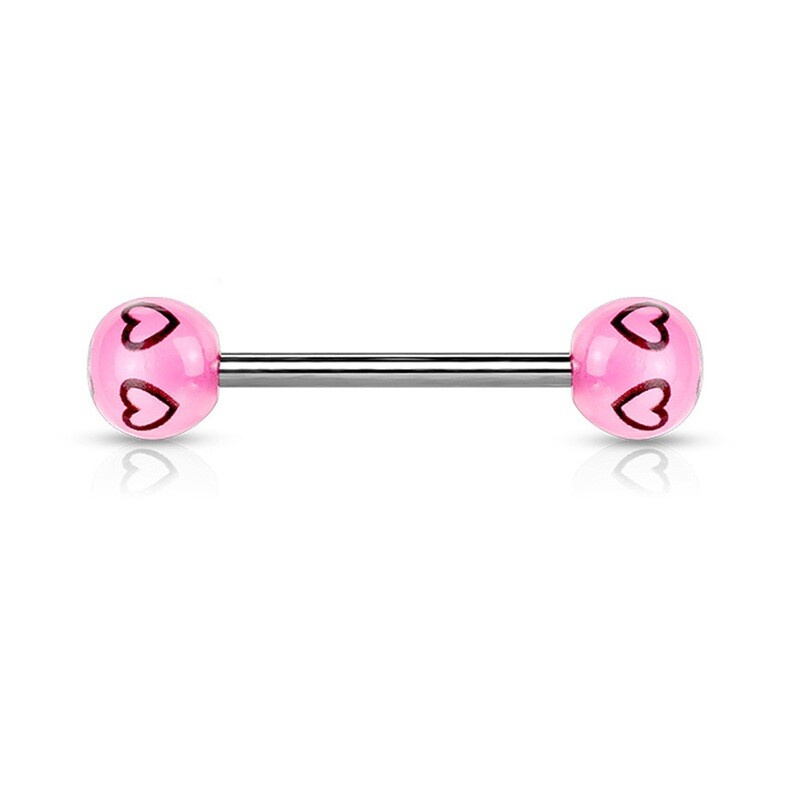 Zungenpiercing Kugeln mit Herzmotiv pink