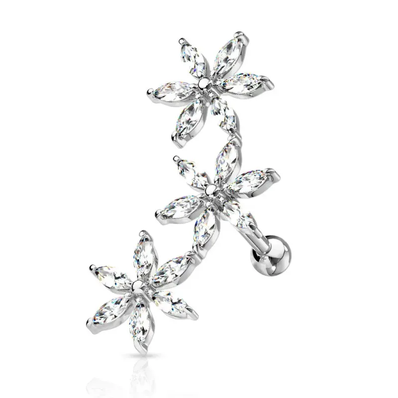 Helix Piercing mit drei Blumen aus Chirurgenstahl silber