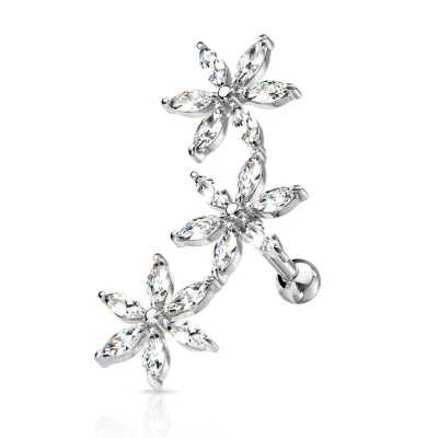 Helix Piercing mit drei Blumen aus Chirurgenstahl silber