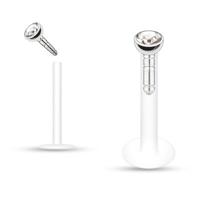 Labret Kristall weiss abgerundet