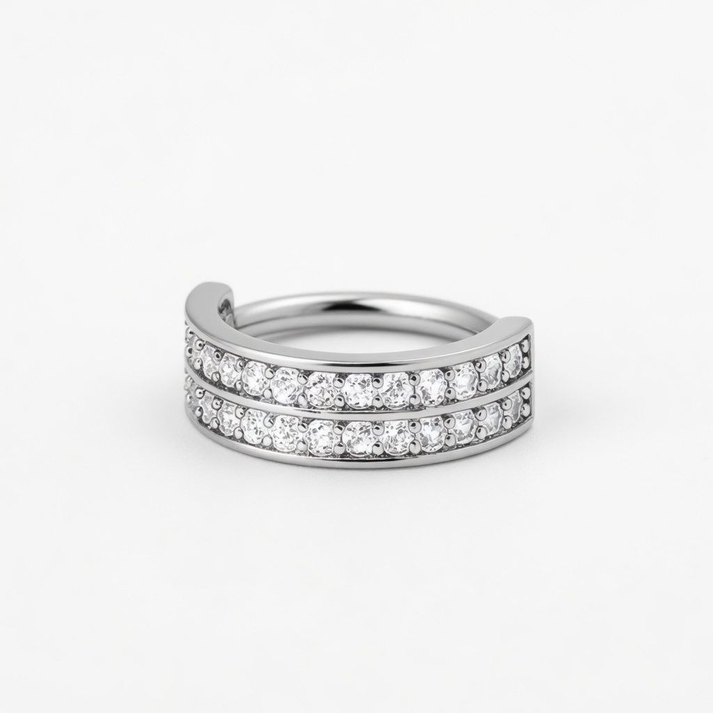 Anneau de Piercing Double Arc avec Cristaux de Zirconia en Argent