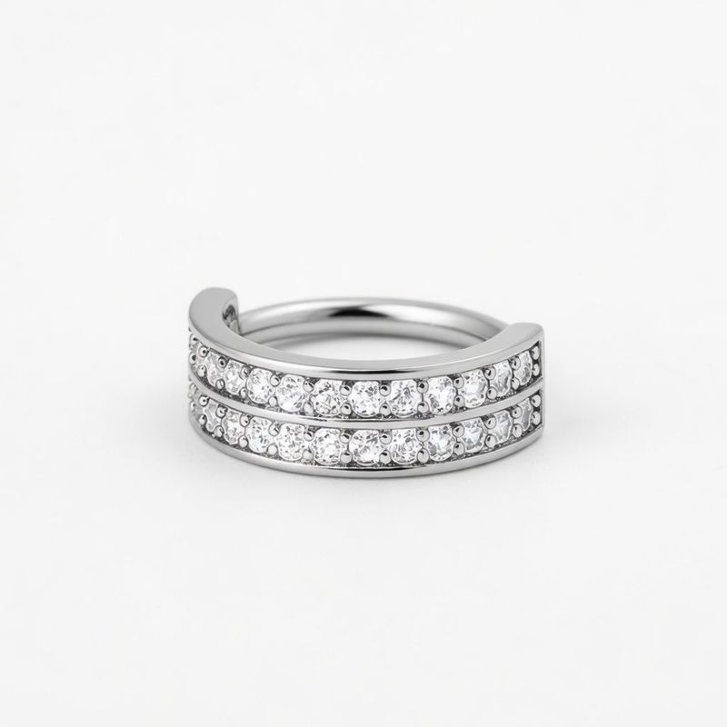 Anneau de Piercing Double Arc avec Cristaux de Zirconia en Argent
