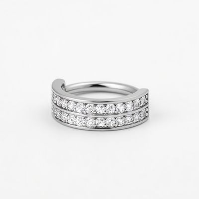 Anneau de Piercing Double Arc avec Cristaux de Zirconia en Argent
