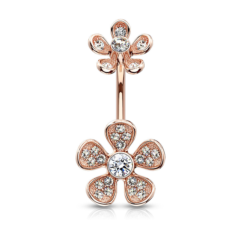 Bauchnabelpiercing mit doppel Blume rosegold