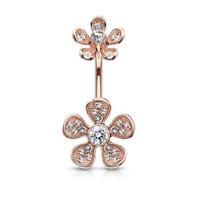Piercing au nombril avec double fleur or rose