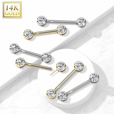 Nippelpiercing aus 14K Weissgold push-in Kugeln