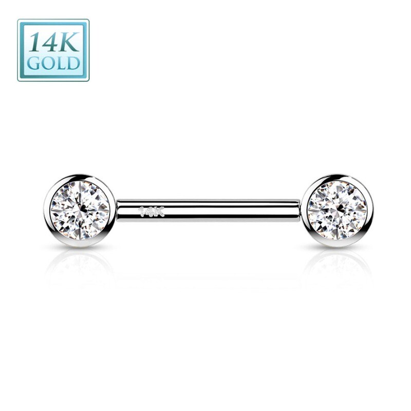 Nippelpiercing aus 14K Weissgold push-in Kugeln