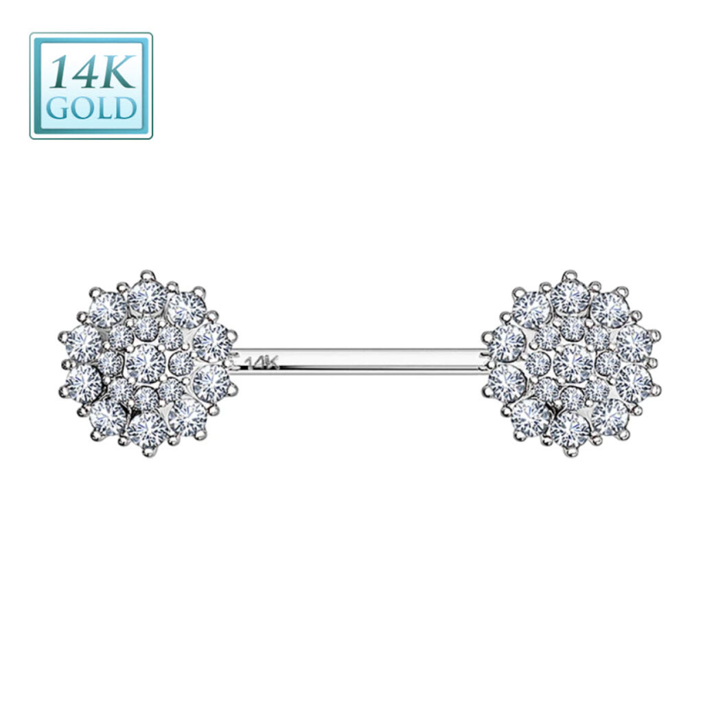 Nippelpiercing aus 14K Weissgold mit Rosette