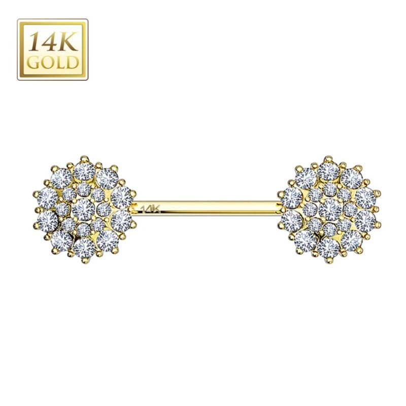 Nippelpiercing aus 14K Gold mit Rosette