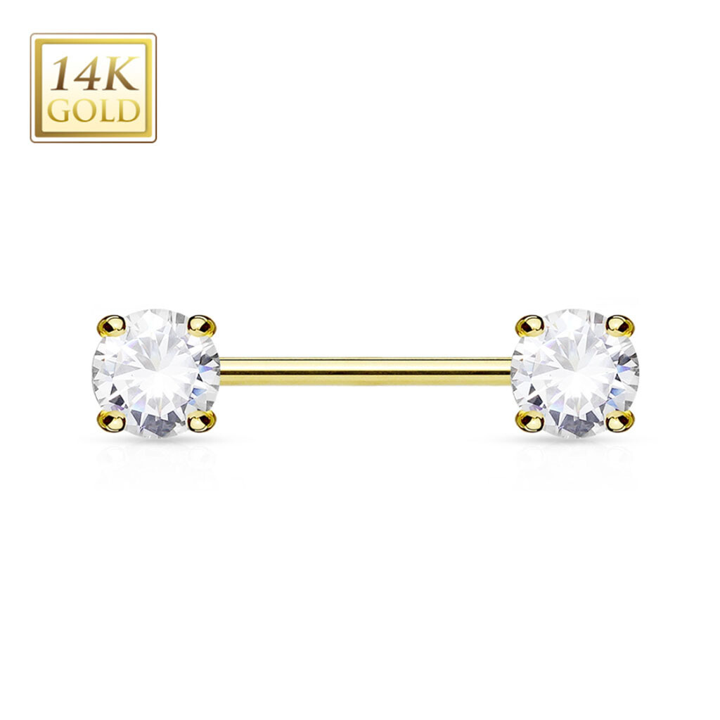 Nippelpiercing aus 14K Gold mit eingefassten Zirkonia