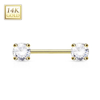 Nippelpiercing aus 14K Gold mit eingefassten Zirkonia