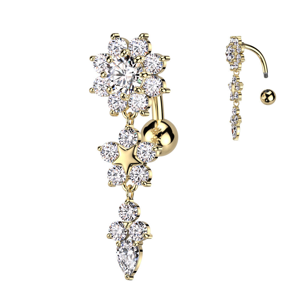 Bauchnabelpiercing Blumen Bouquet gold