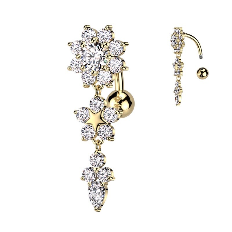 Piercing nombril bouquet de fleurs doré