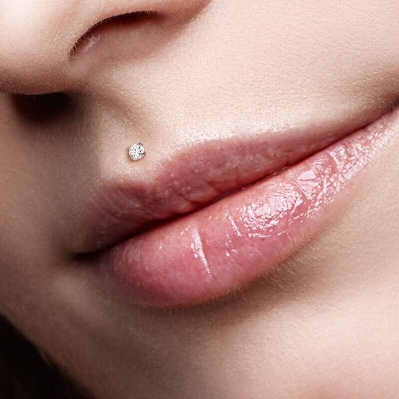Labret en Bio-Flex avec cristal serti, couleur or