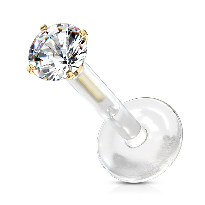 Labret en Bio-Flex avec cristal serti, couleur or