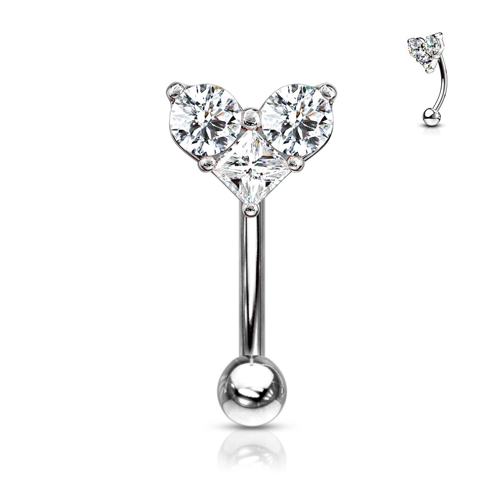 Banane länge 8 mm Kristallherz silber