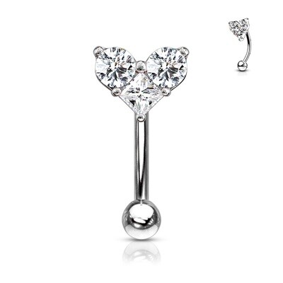 Banane länge 8 mm Kristallherz silber