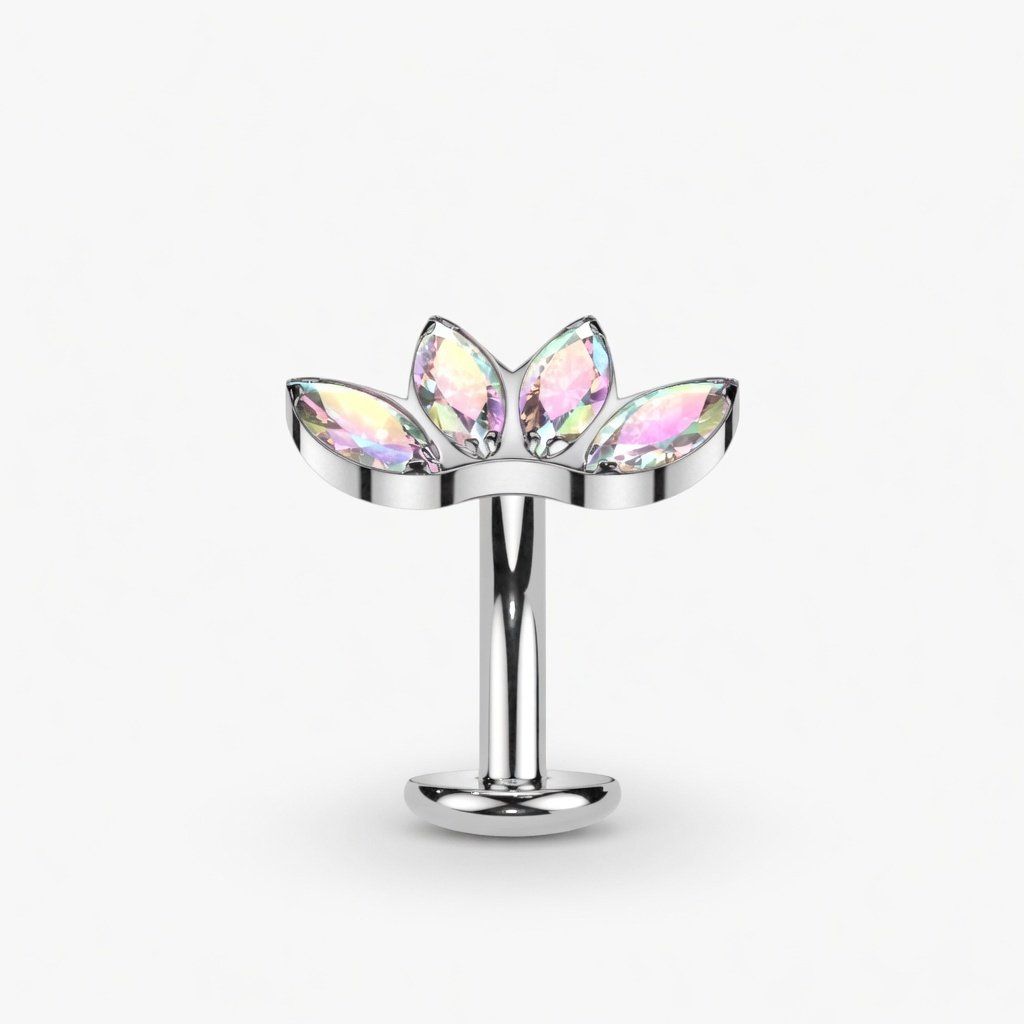 Bauchnabelpiercing aus Titan vier Kristallblätter AB