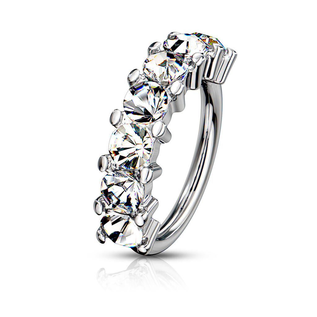 Nasenpiercing Ring sieben Kristallen weiss
