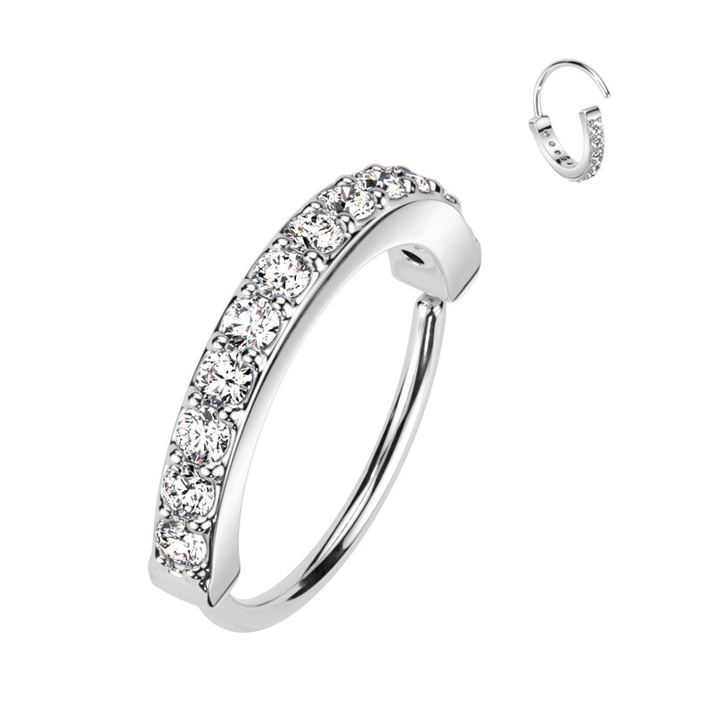 Nasenpiercing Ring einzeiliger CZ Halbkreis Platin