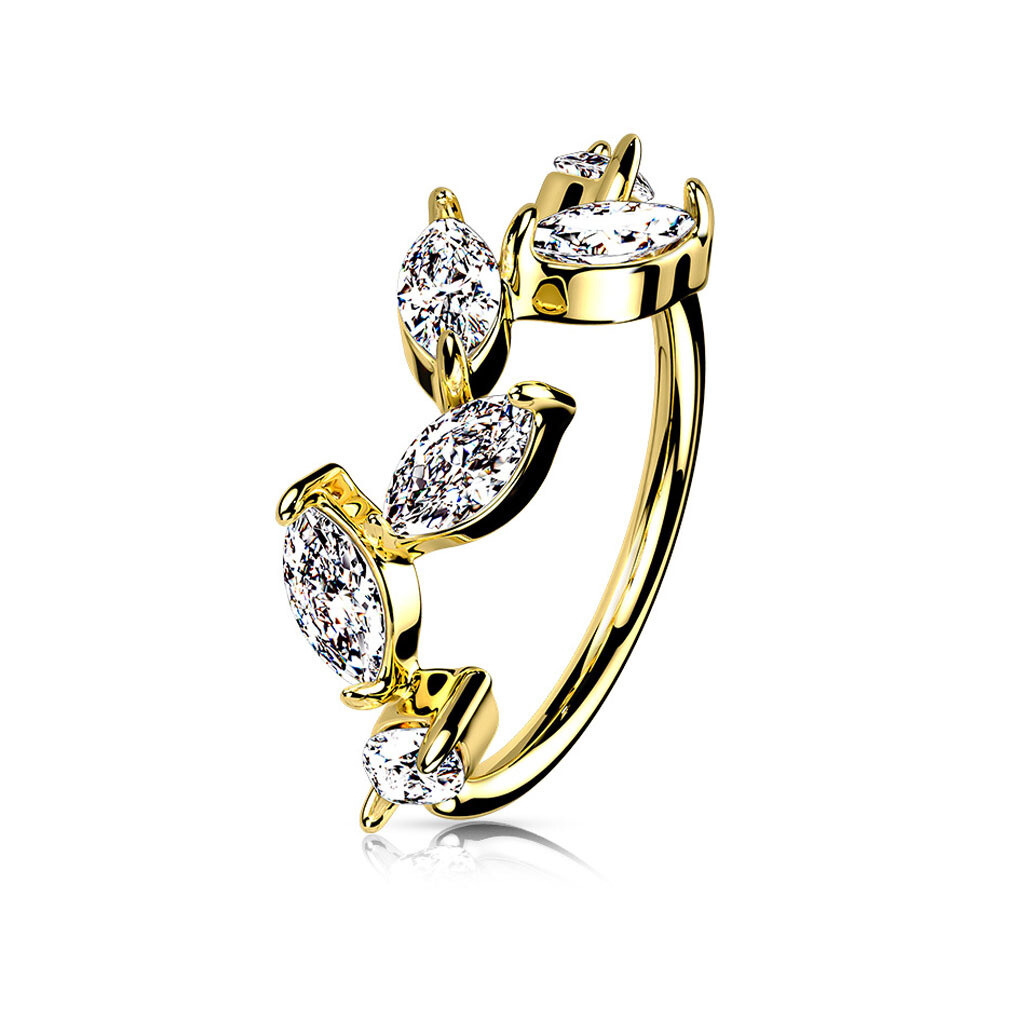 Anneau de nez feuilles de cristal doré 14K
