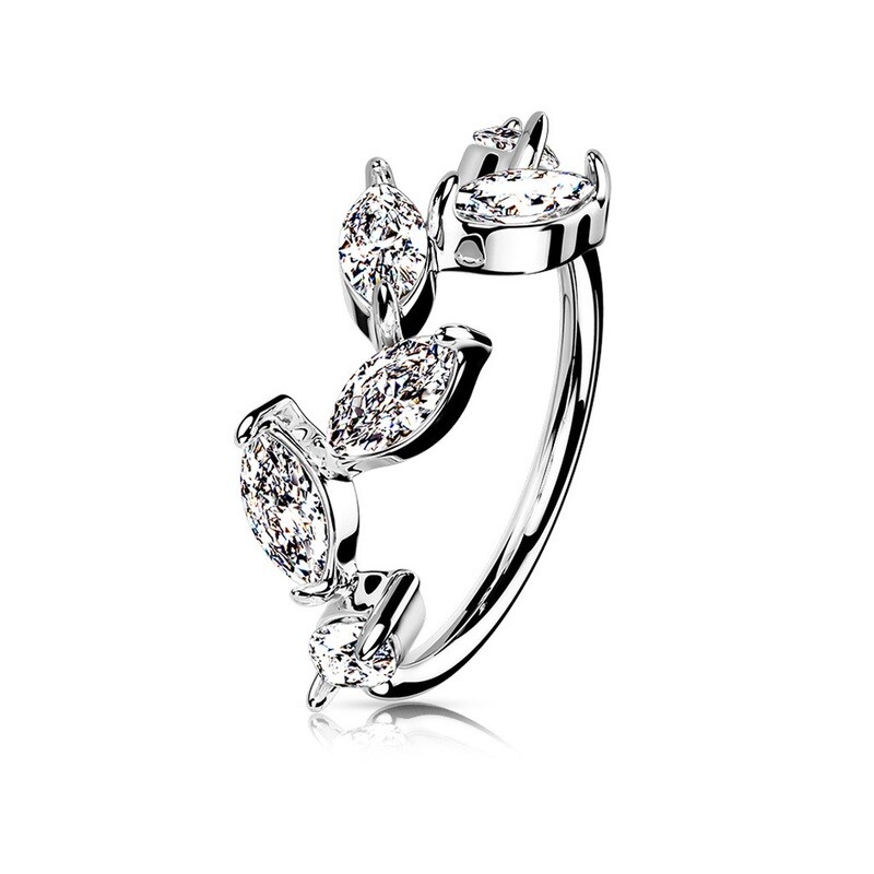 Anneau de nez feuilles de cristal platine