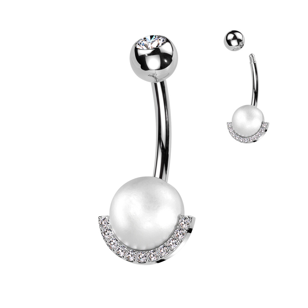 Piercing au nombril boule perlée argenté