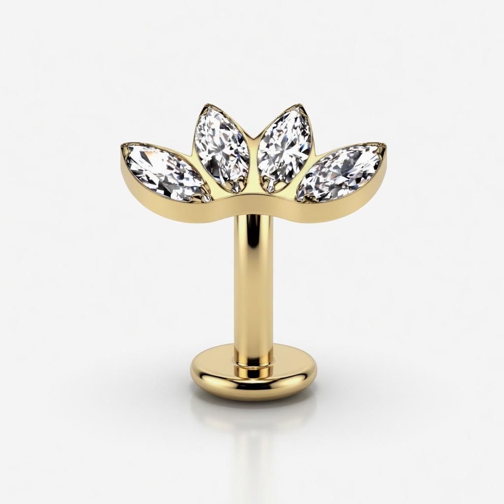 Bauchnabelpiercing Titan vergoldet mit Kristallblättern