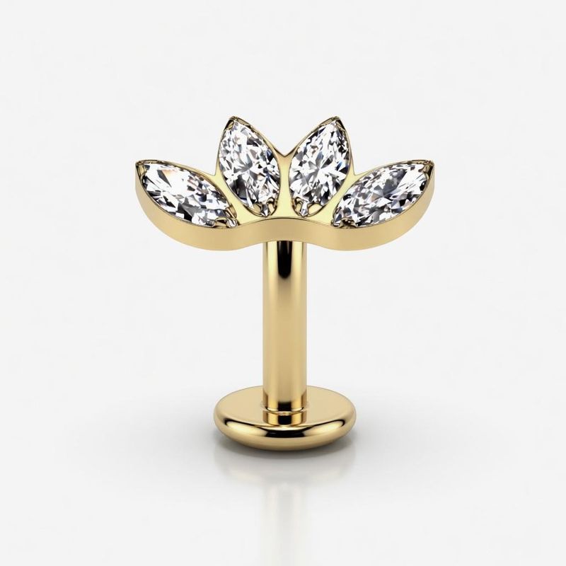 Bauchnabelpiercing Titan vergoldet mit Kristallblättern