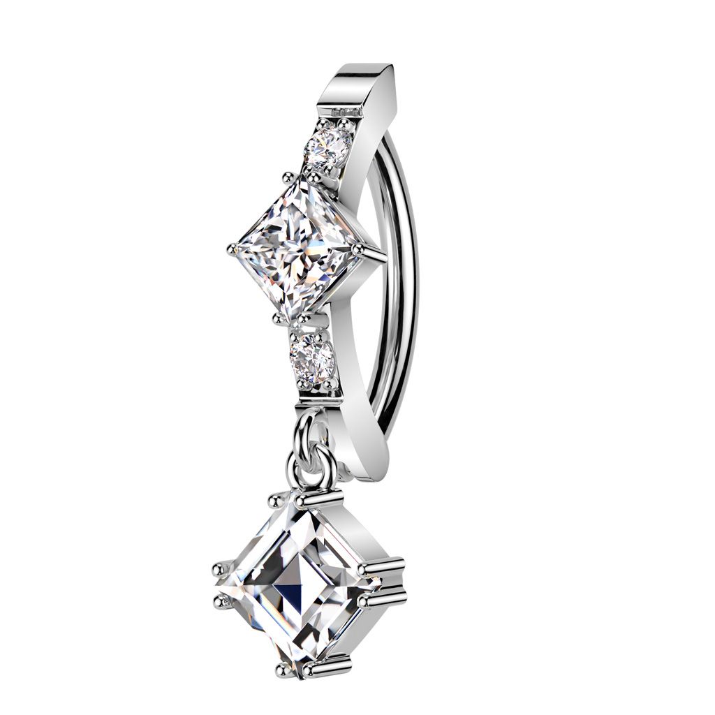 Piercing au nombril anneau losange argenté
