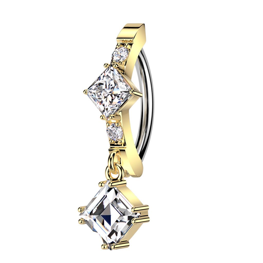 Piercing au nombril anneau losange doré