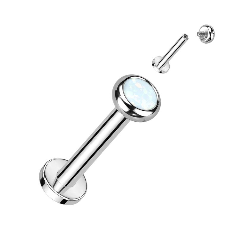 Labret en titane avec filetage interne et opale blanche