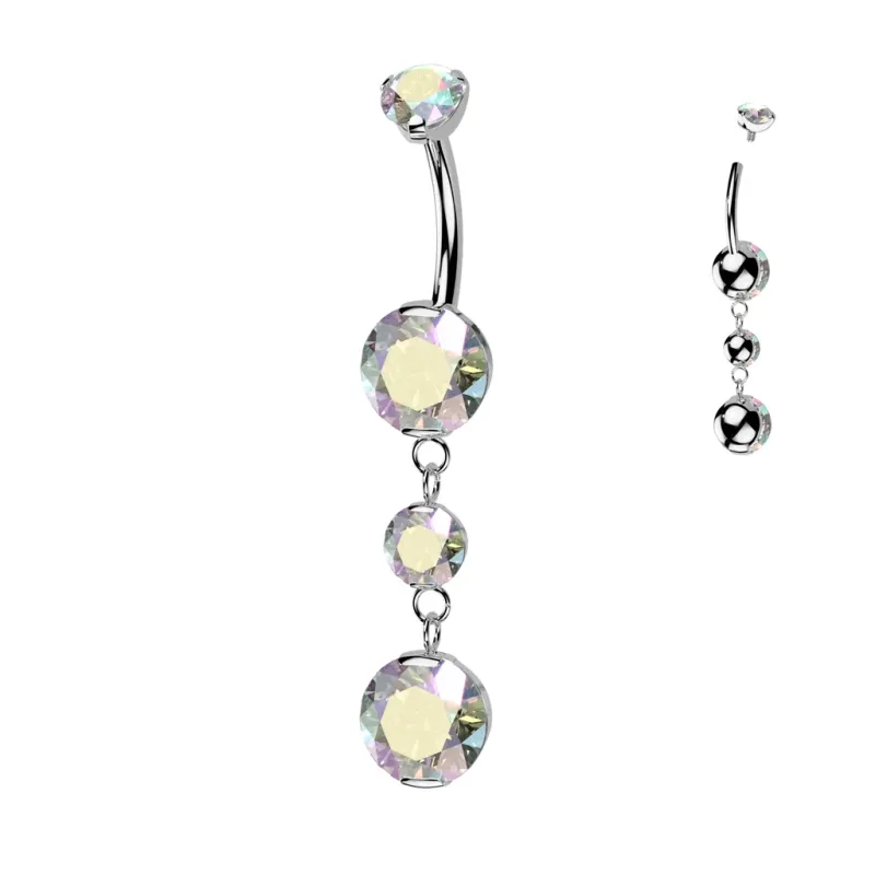 Piercing au nombril avec pendentif en zircones AB facettées