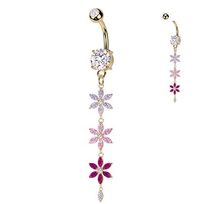 Bauchnabelpiercing mit Blümchen-Kette vergoldet