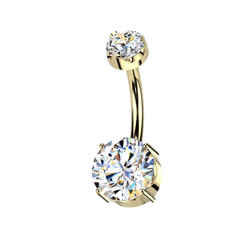 Piercing au nombril en titane avec diamants moissanite plaqué or 24 carats
