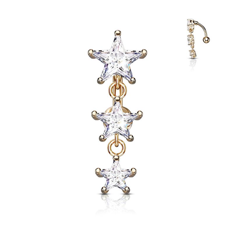 Piercing au nombril inversé avec pendentif trois étoiles en or rose