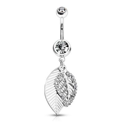 Bauchnabelpiercing mit Blatt-Anhänger silber